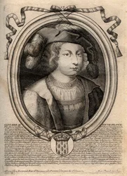 Portret van Clothaire III (652 - 673), Koning van Neustrië en Bourgondië - Chlothar III of Clotaire III, Koning van de Franken uit het huis van de Merovingen - gravure uit 