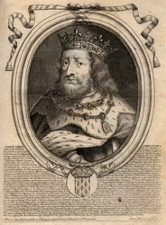 Portret van Clovis I (ca. 466 - 511), Koning van de Franken - Portret van Clovis I (466-511), Koning van de Franken - gravure uit 