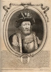 Portret van Lodewijk II de Stotteraar of de Luie (846 - 879), Koning van de Franken - Lodewijk II de Stotteraar 848 tot 879 - gravure uit 