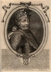 Portret van Filips II genaamd Filips Augustus (1165-1223) - Filips Augustus II (1165-1223) Koning van Frankrijk - gravure uit 