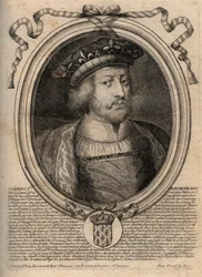 Portret van Thierry III (ca. 657-691), koning van de Franken van Neustrië (673-675) en koning van alle Franken (679-691) - Gravure uit 