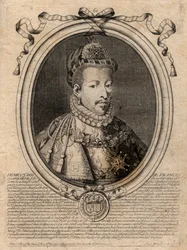 Portret van de koning van Frankrijk Hendrik III (1551-1589) - gravure uit 