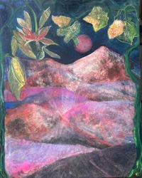 Roze maan boven de Sierras, 2025 (olieverf op doek)