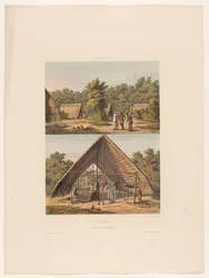 Kamp van Arowakken (Suriname. Een Arowakka indianenkamp)