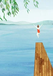 Zomerse sprong in het meer