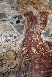 Fresco in Byzantijnse kerk van Agios Georgios, Vathi, Kreta, Griekenland