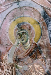 Madonna, fresco in de kerk van Agios Georgios, Mourne, Kreta, Griekenland