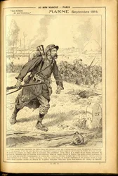 Agenda Buvard du Bon Marché 1917 - Illustratie van Job (Jacques Marie Gaston Onfray de Bréville) (1858-1931): Marne september 1914 - Oorlog van 14-18, Marne, Grote Slagen, Slag bij de Marne - Soldaten