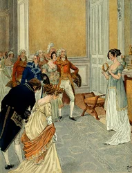 Bij de Tuilerieën, ministers, diplomaten en raadsleden van de staat verlaten de consuls die de overwinning van Marengo hadden aangekondigd (de eerste Italiaanse campagne (1796-1797) kwamen Josephine de Beauharnais (1763-1814) feliciteren; zij houdt een lau