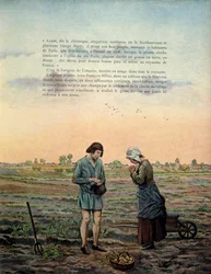 Geschiedenis van Frankrijk in de Middeleeuwen: Koning Lodewijk XI genaamd de Voorzichtige (1423-1483) stelt het gebed van de angelus in. Illustratie door Jacques Marie Gaston Onfray de Breville, bekend als JOB (1858-1931)