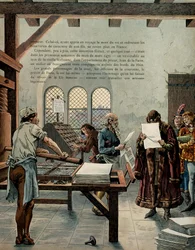 Geschiedenis van Frankrijk in de Middeleeuwen: koning Lodewijk XI, bijgenaamd de Voorzichtige (1423-1483), stimuleerde de groei van de drukkerij-industrie. De koning bezocht de Sorbonne in aanwezigheid van typografen Ulrich Gering