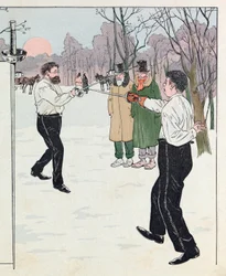 Illustratie uit het boek Les epees de France: Een duel in 1894