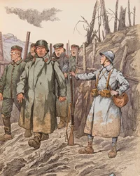 Jacques Marie Gaston Onfroy de Breville, bekend als JOB (1858-1931) - Korenbloem (jonge rekruut die Duitse gevangenen bewaakt tijdens de Eerste Wereldoorlog), Privécollectie