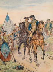 Jacques Marie Gaston Onfroy de Breville (1858-1931) - George Washington passeert Molly Pitcher tijdens de Slag bij Monmouth op 28 juni 1778 tijdens de Onafhankelijkheidsoorlog