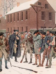 Georges Washington probeert enkele muiters van het leger te overtuigen tijdens de Onafhankelijkheidsoorlog, Privécollectie