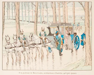 Jacques Marie Gaston Onfroy de Breville, bekend als JOB (1858-1931) - Napoleon Bonaparte gaat naar het front van Marie Louise van Oostenrijk voor haar huwelijk in 1810, Privécollectie