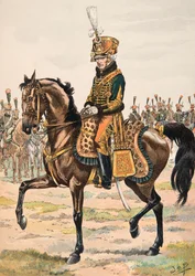 Outfit van Franse troepen in alle tijden: Generaal die een van de regimenten van de Ere Garde aanvoert in 1813, Privécollectie