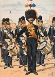 Outfit van Franse troepen te allen tijde: Tambour-majoor van de Vlootbemanningen (1837)