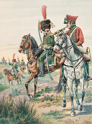Outfit van Franse troepen door de tijden heen: Trompet van de Legers Paarden van Arenberg (1807)