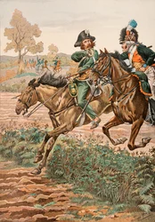 Outfit van de Franse troepen in alle tijden: Cavalier Vendeen en piqueur (of Piconnier) op het paard van het Germanique Legioen (1793), Privécollectie