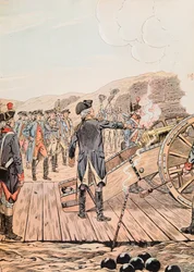 De eerste kanonschot bij het hoofdkwartier van Yorktown in september 1781