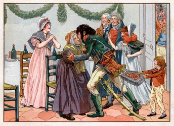 Joachim Murat kust zijn moeder in de familieherberg