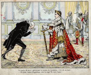 Napoleon en notaris Raguideau, ochtend van de kroning, 1804 - lithografie door Job (Jacques Onfroy de Bréville) uit ‘Le Grand Napoléon des Petits Enfants’, 1893