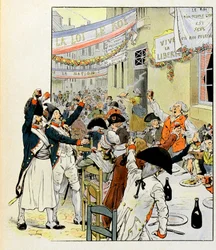 Revolutionair banket na de inname van de Bastille - Illustratie door Job (Jacques Marie Gaston Onfray en Breville) (Jacques-Marie) (1858-1931) voor het boek 
