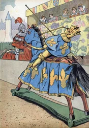 Scène uit de geschiedenis van Frankrijk in speelgoed: De dood van de koning van Frankrijk Hendrik II (1519-1559). Op de dag van het huwelijk van zijn dochter Elisabeth met Filips II van Spanje, 30 juni